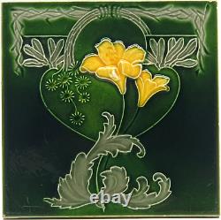 Art Nouveau Fireplace Tile Floral Majolica by Alfred Meakin Ltd C1900