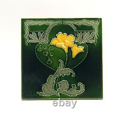 Art Nouveau Fireplace Tile Floral Majolica by Alfred Meakin Ltd C1900