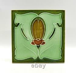 Art Nouveau Fireplace Tile Green Floral Majolica by Malkin Tile Works Co C1907