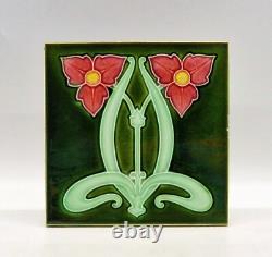 Art Nouveau Fireplace Tile Green Floral Moulded Majolica Tile by Marsden C1905