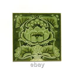 Art Nouveau Fireplace Tile Green Moulded Majolica Floral Design by Marsden C1900