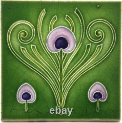 Art Nouveau Fireplace Tile Green Peacock Tail Design by T & R Boote C1905
