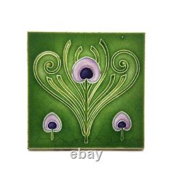 Art Nouveau Fireplace Tile Green Peacock Tail Design by T & R Boote C1905