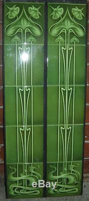 Art Nouveau Fireplace Tile Set 2 X 5 Tile Panels An25 Green Gas / Decorative