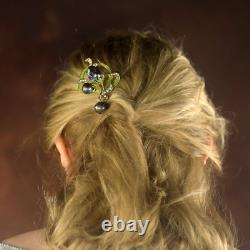 Art Nouveau Floral Green Hair Comb Black Baroque Pearl QD12