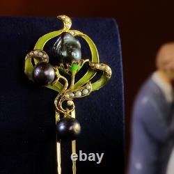 Art Nouveau Floral Green Hair Comb Black Baroque Pearl QD12