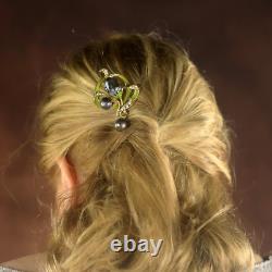Art Nouveau Floral Green Hair Comb Black Baroque Pearl QD12
