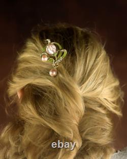 Art Nouveau Floral Green Hair Comb Real Baroque Pearl Rose QD12