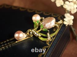Art Nouveau Floral Green Hair Comb Real Baroque Pearl Rose QD12