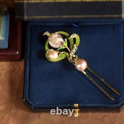 Art Nouveau Floral Green Hair Comb Real Baroque Pearl Rose QD12