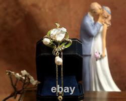 Art Nouveau Floral Green Hair Comb Vintage Style QD12 With Real Baroque Pearl