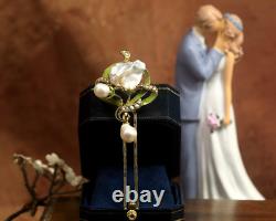 Art Nouveau Floral Green Hair Comb Vintage Style QD12 With Real Baroque Pearl