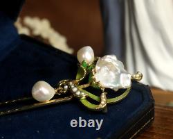 Art Nouveau Floral Green Hair Comb Vintage Style QD12 With Real Baroque Pearl