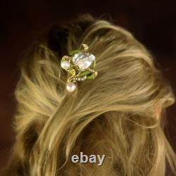 Art Nouveau Floral Green Hair Comb Vintage Style QD12 With Real Baroque Pearl