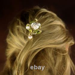 Art Nouveau Floral Green Hair Comb Vintage Style QD12 With Real Baroque Pearl