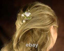 Art Nouveau Floral Green Hair Comb Vintage Style QD12 With Real Baroque Pearl
