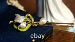 Art Nouveau Floral Green Hair Comb Vintage Style QD12 With Real Baroque Pearl
