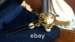 Art Nouveau Floral Green Hair Comb Vintage Style QD12 With Real Baroque Pearl