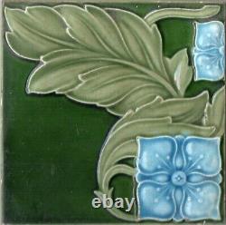 Art Nouveau Forest Leaves 8 Antique Tiles Original Period recovered Wall Panel