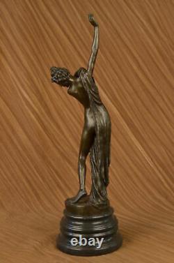 Art Nouveau Free As bird Dancer Bronze Sculpture With Green Marble Base Statue