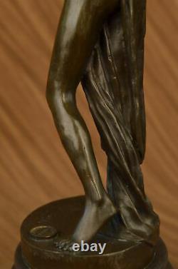 Art Nouveau Free As bird Dancer Bronze Sculpture With Green Marble Base Statue