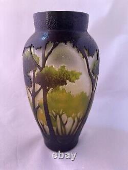 Art Nouveau French 8 Landscape Acid Cut Cameo Art Glass Vase Landscape Trees