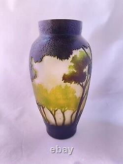 Art Nouveau French 8 Landscape Acid Cut Cameo Art Glass Vase Landscape Trees