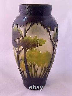 Art Nouveau French 8 Landscape Acid Cut Cameo Art Glass Vase Landscape Trees