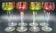Art Nouveau French Baccarat Cut Crystal Green Emerald & Red Ruby Glasses Set 8