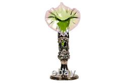 Art Nouveau Glass Jack In The Pulpit Vase and Silver Plated Holder Circa 1890