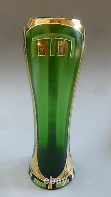 Art Nouveau Glass Vase Gold Enamel Painting Um 1900 Large 31,5 CM