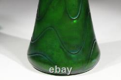 Art Nouveau Glass Vase Green Iridescent Thread Decor Bohemia 21cm approx 1905