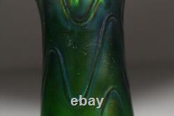 Art Nouveau Glass Vase Green Iridescent Thread Decor Bohemia 21cm approx 1905