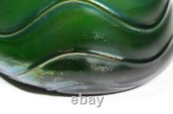 Art Nouveau Glass Vase Green Iridescent Thread Decor Bohemia 21cm approx 1905