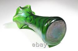 Art Nouveau Glass Vase Green Iridescent Thread Decor Bohemia 21cm approx 1905