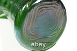 Art Nouveau Glass Vase Green Iridescent Thread Decor Bohemia 21cm approx 1905