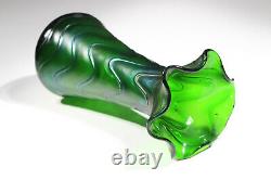 Art Nouveau Glass Vase Green Iridescent Thread Decor Bohemia 21cm approx 1905