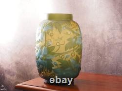 Art Nouveau Glass Vase Green & Orange Cameo Glass In The Emile Gallé Style