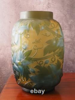 Art Nouveau Glass Vase Green & Orange Cameo Glass In The Emile Gallé Style