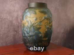 Art Nouveau Glass Vase Green & Orange Cameo Glass In The Emile Gallé Style