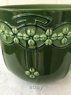 Art Nouveau Green Antique EICHWALD pottery c 1900 Jardiniere pot Bohemian Deco