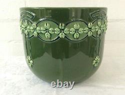 Art Nouveau Green Antique EICHWALD pottery c 1900 Jardiniere pot Bohemian Deco