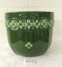 Art Nouveau Green Antique EICHWALD pottery c 1900 Jardiniere pot Bohemian Deco