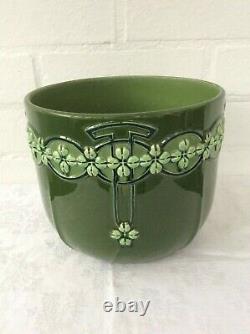 Art Nouveau Green Antique EICHWALD pottery c 1900 Jardiniere pot Bohemian Deco