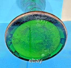 Art Nouveau Green Art Glass 10 Vase, Sterling Silver Overlay
