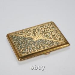 Art Nouveau Green Brass Enameled Japanese Cloisonne Vintage Cigarette Case 4.25