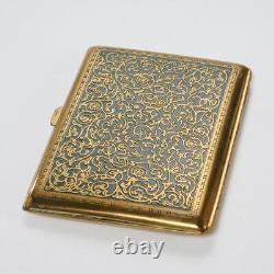 Art Nouveau Green Brass Enameled Japanese Cloisonne Vintage Cigarette Case 4.25