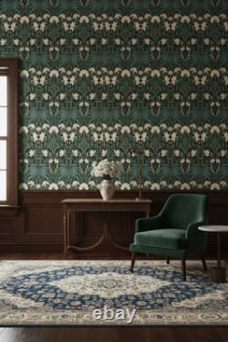 Art Nouveau Green Floral Wallpaper Peel & Stick or Paste Wall Mural Panel