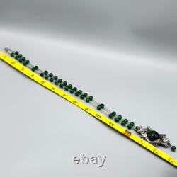 Art Nouveau Green Foil Dragon Glass Bead Silver Plate Lavalier Necklace 24