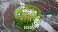 Art Nouveau Green Glass Enamelled Trinket Dresser Box with Ormolu Base Moser